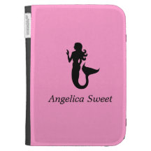 Ocean Glow_Black-on-Pink Mermaid_personalized Kindle Case