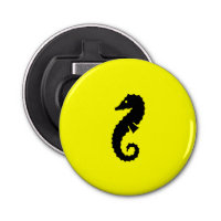 Ocean Glow_Black on Yellow Seahorse Button Bottle Opener