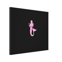 Ocean Glow_Pink-on-Black Mermaid Stretched Canvas Print