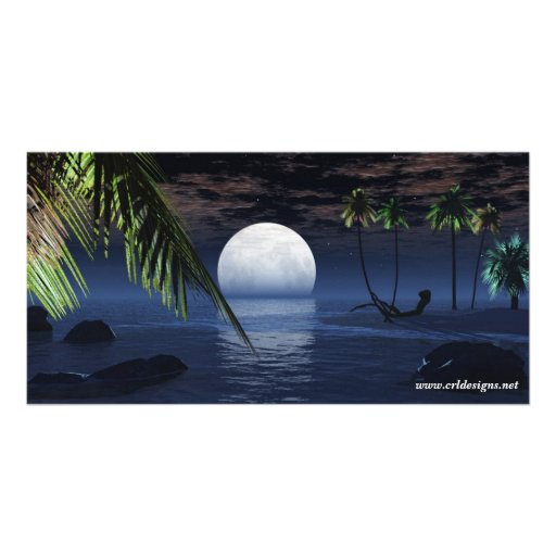 Ocean Night Moon Setting Photo Card