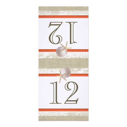 Ocean Romance Burlap and Lace Coral Table Number Invite