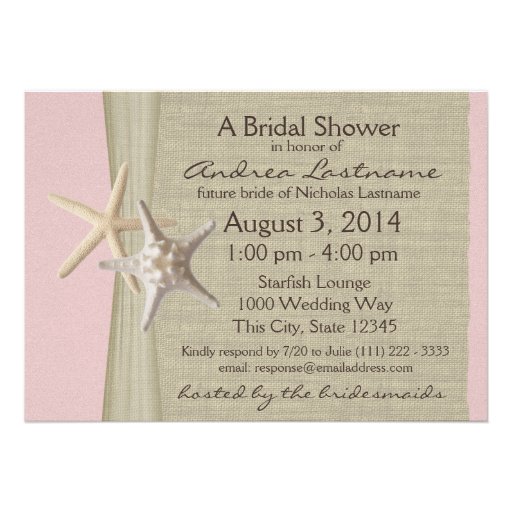 Ocean Starfish Pink Bridal Shower Personalized Invite