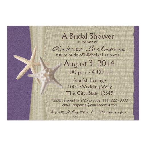 Ocean Starfish Purple Bridal Shower Custom Invites