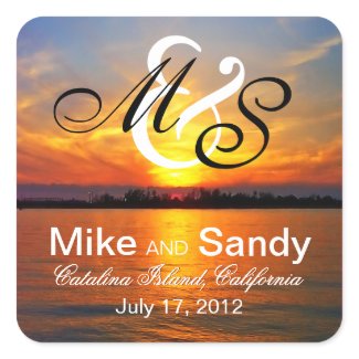 Ocean Sunset Monogram Destination Wedding sticker