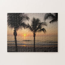 Ocean Sunset Palm Trees Florida Photography Puzzle