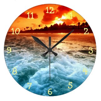Ocean Surf Sunset Round Wall Clocks