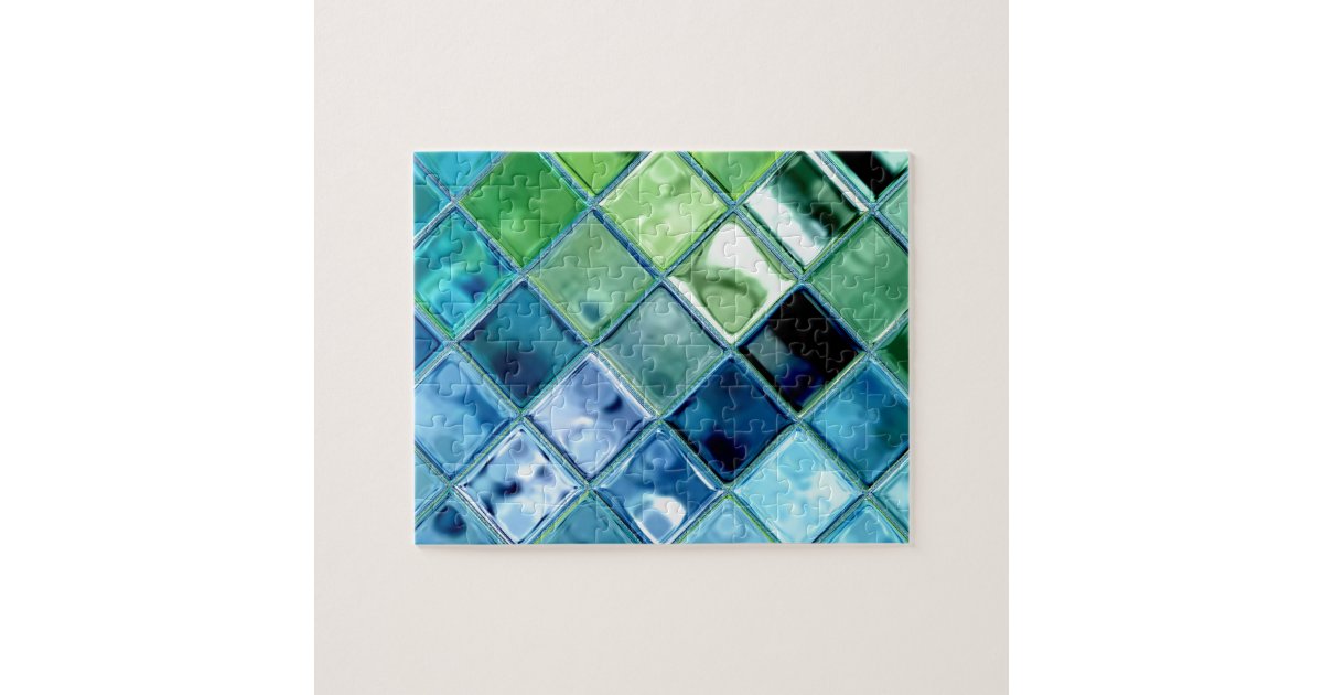 Ocean Teal Glass Mosaic Tile Art Jigsaw Puzzle