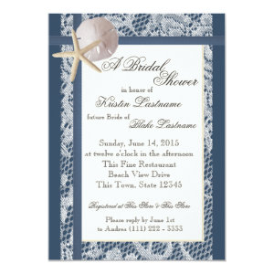 Ocean Theme Navy Blue Wedding Shower 5x7 Paper Invitation Card