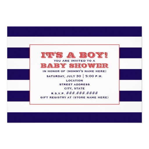 Ocean Themed Baby Shower Invitation Anchor Stripes