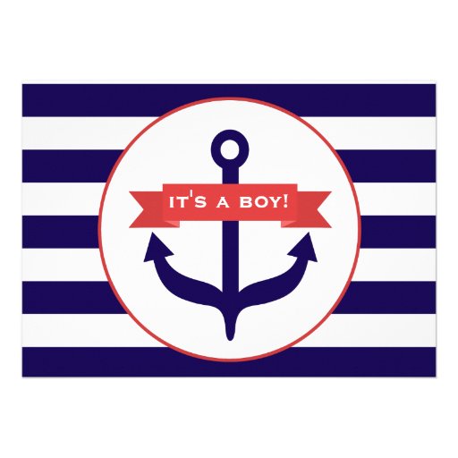 Ocean Themed Baby Shower Invitation Anchor Stripes