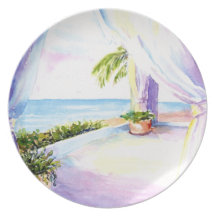 Ocean View through the Window - Watercolor Plate