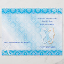 Fold Wedding Programs on Oceanfront Sea Horse Blue Wedding Bi Fold Programs Flyer