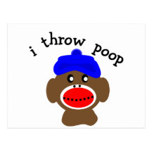 ock Monkey "I THROW POOP" Postcards