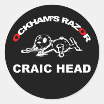 Ockham's Razor Craic Head Bunny round sticker