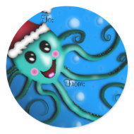 Octo Claus, gift tag sticker