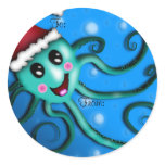 Octo Claus, gift tag Round Stickers