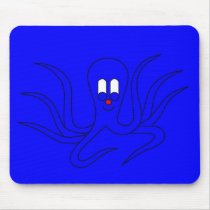 Octo-Pus the Cuttlefish - in a blue hiding place mousepads by lonvig Octo-Pus the Cuttlefish - in a blue hiding place mousepads
