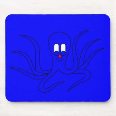 Octo-Pus the Cuttlefish - in a blue hiding place Mouse Mats by lonvig