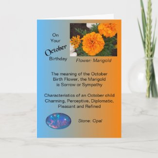 October Birthday Card - Marigold and Opal card