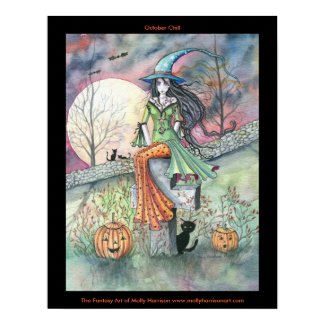 October Chill Halloween Witch Cat Poster print