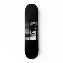 October Showers Cat Silhouette At Window 2 B&W Skateboard