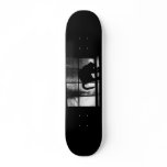 October Showers Cat Silhouette At Window 2 B&amp;W Skateboard
