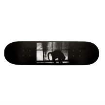 October Showers Cat Silhouette At Window 2 B&W Skateboard