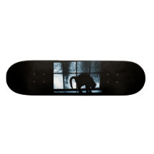 October Showers Cat Silhouette At Window 2 Blue Skate Deck