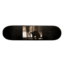 October Showers Cat Silhouette At Window 2 Orange Skate Deck