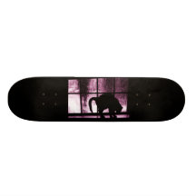 October Showers Cat Silhouette At Window 2 Pink Skateboards