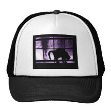 October Showers Cat Silhouette At Window 2 Purple Trucker Hats