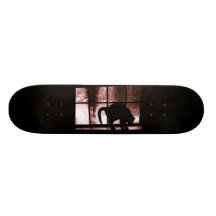 October Showers Cat Silhouette At Window 2 Red Skate Board Decks