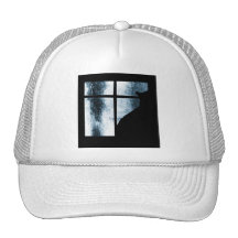October Showers Cat Silhouette At Window Blue Mesh Hat