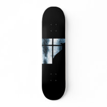October Showers Cat Silhouette At Window Blue Skate Decks