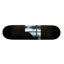 October Showers Cat Silhouette At Window Blue Skate Decks