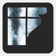 October Showers Cat Silhouette At Window Blue Square Stickers