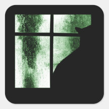 October Showers Cat Silhouette At Window Green Stickers