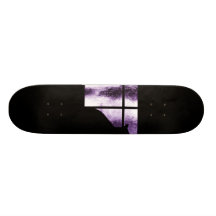 October Showers Cat Silhouette At Window Purple Skateboard Deck
