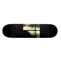 October Showers Cat Silhouette At Window Yellow Custom Skateboard