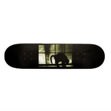 October Showers Cat Silhouette At Window Yellow Skate Board