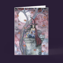 October Winds Halloween Witch Cat Moon Card cards