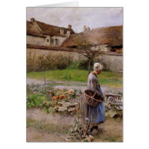 October with Woman in Her Garden Cards