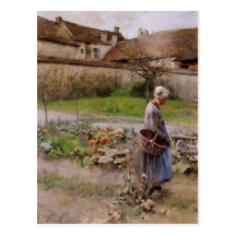 October with Woman in Her Garden Postcards