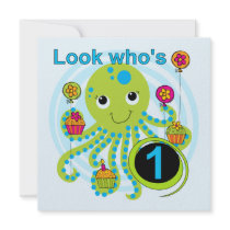 Octopus 1st Birthday T-shirts and Gifts Invites