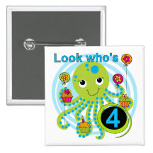 Octopus 4th Birthday T shirts and Gifts Pinback Button