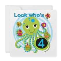 Octopus 4th Birthday T shirts and Gifts Custom Invite