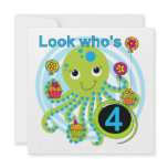 Octopus 4th Birthday T shirts and Gifts Custom Invite