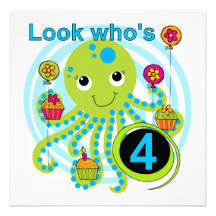 Octopus 4th Birthday T shirts and Gifts Custom Invite