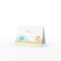 Octopus and Fish Folded Thank you note (Orange) Card