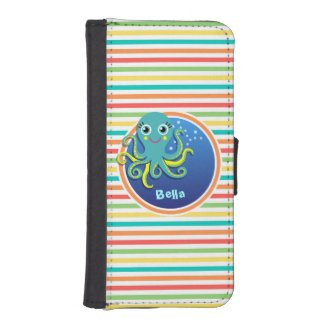 Octopus; Bright Rainbow Stripes Phone Wallet Case